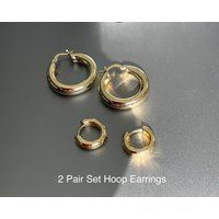 Gold Earring Set, 14K Filled Earrings, Thick Hoop Earrings Set Chunky Hoops | Etsy (US)