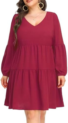 Pinup Fashion Plus Size Long Sleeve Fall Dress - Casual Babydoll Tunic Shift Tiered Flowy Dresses | Amazon (US)