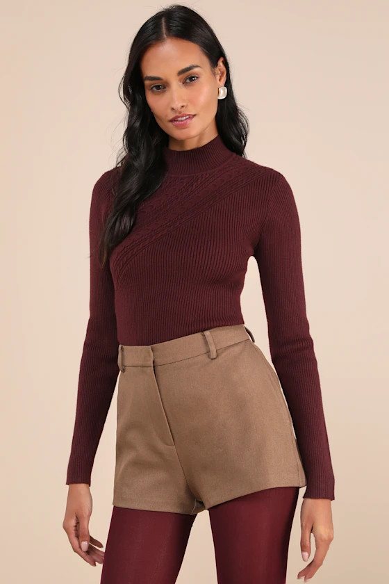 Curated Forecast Burgundy Ribbed Mock Neck Sweater Top | Lulus