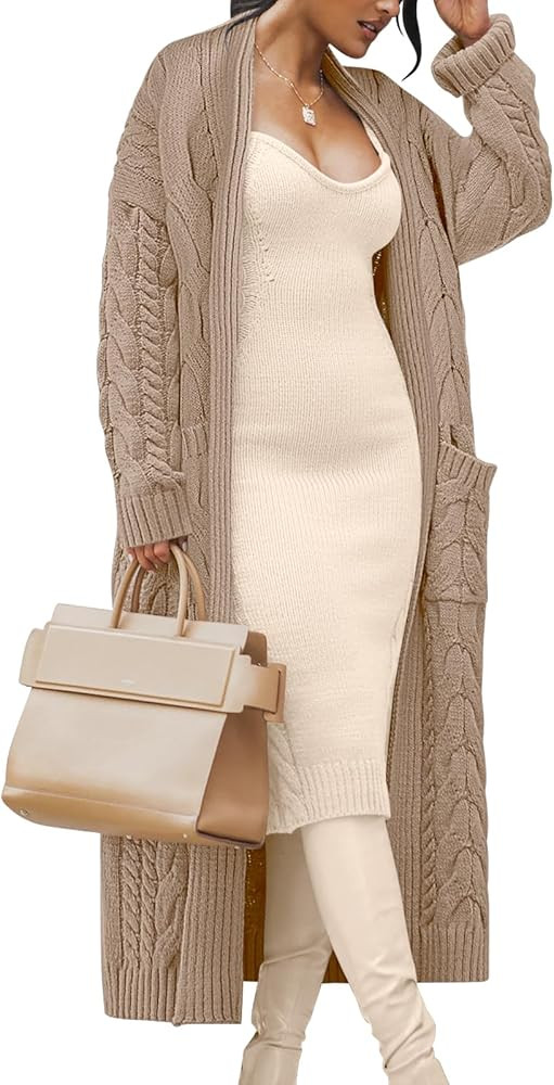Caracilia Womens Oversized Cable Knit Long Cardigan Sweaters Open Front Duster Coat 2025 Fall Out... | Amazon (US)