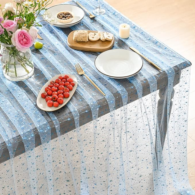 Horaldaily Light Blue Gold Sparkling Star Gauze Tablecloth 60x84 Inch Rectangular, Blue Star Sequ... | Amazon (US)
