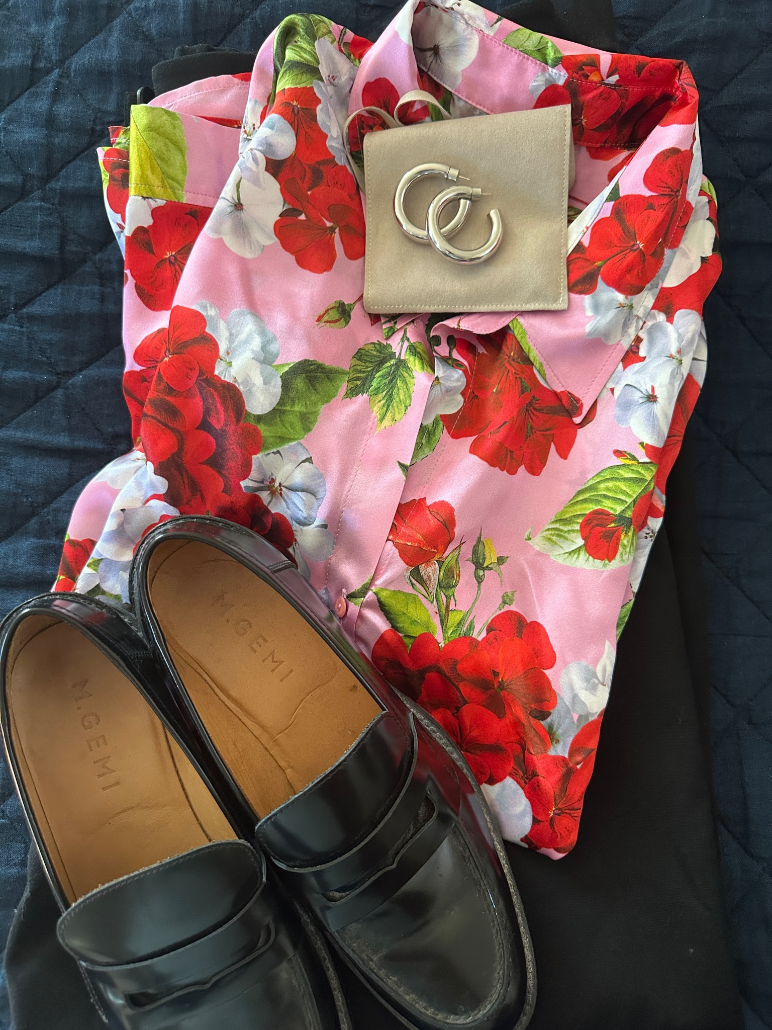 A bright silk blouse and big hoops - prefect for a night out