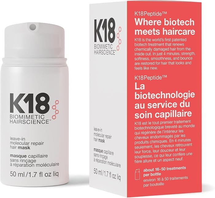 K18 Leave-In Molecular Repair Hair Mask, Patented, Lasting Repair For Dry, Frizzy, Damaged Hair, ... | Amazon (US)