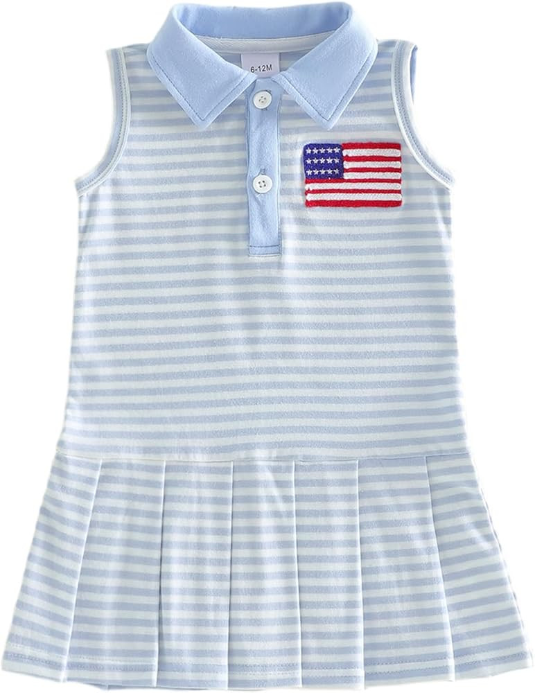 Amnnchya Toddler Baby Girl 4th of July Dress American Flag Stripes Sleevless Ruffle Lapel Dresses... | Amazon (US)