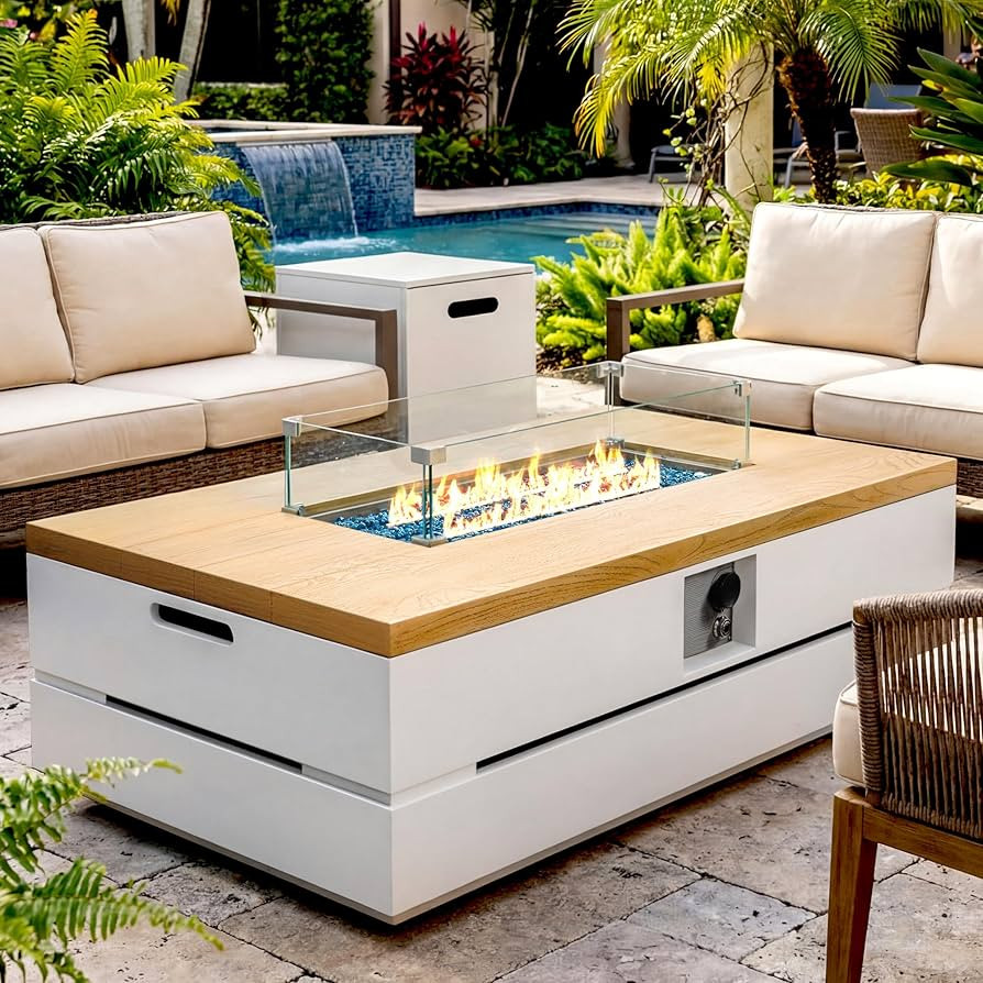 UPHA 50-inch Outdoor Patio Propane Gas Fire Pit Table 50000 BTU Concrete Round Firepit with ABS T... | Amazon (US)