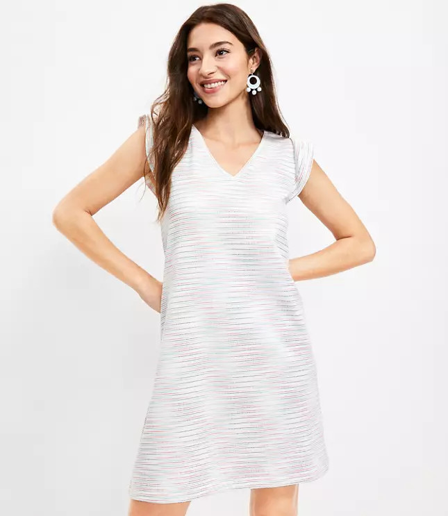 Ruffle Sleeve V-Neck Swing Dress | LOFT
