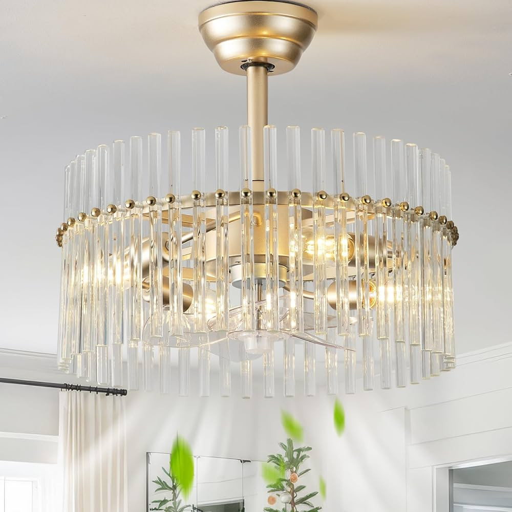 20" Gold Crystal Fandelier Ceiling Fans with Lights, Gold Crystal Chandelier Ceiling Fan with Lig... | Amazon (US)