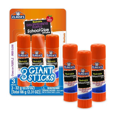 Elmer's 3pk Washable School Glue Sticks - Disappearing Purple: Large, Jumbo, White, Art, Stationery, Office Supplies | Target