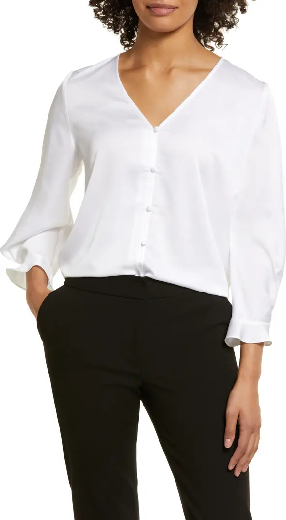 Halogen® V-Neck Button Front Blouse | Nordstrom | Nordstrom