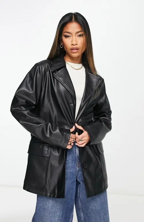 ASOS DESIGN Oversize Faux Leather Blazer Jacket in Black at Nordstrom, Size 8 Us | Nordstrom