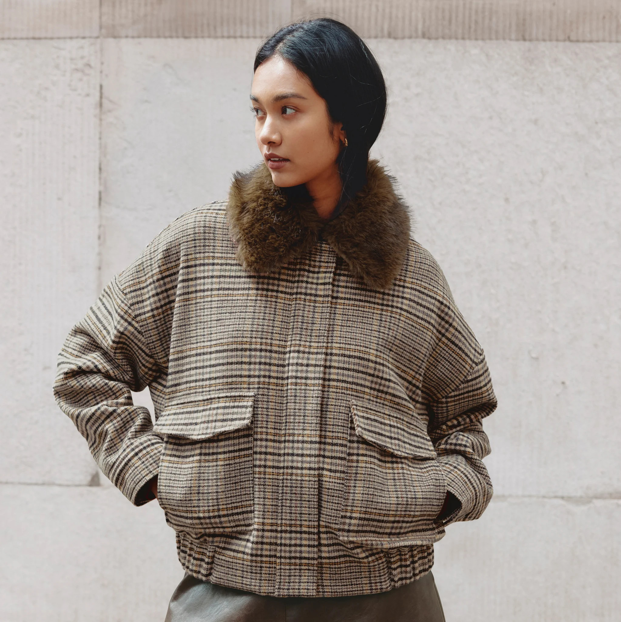 Fur Collar Check Bomber | Albaray