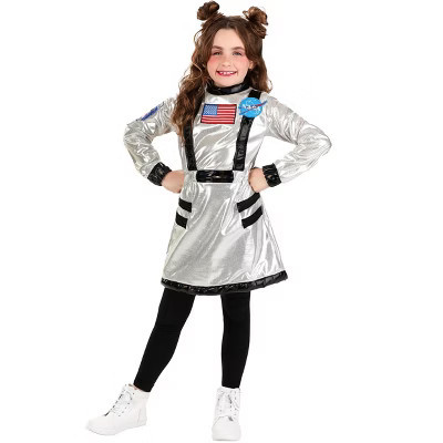 HalloweenCostumes.com L Girl Kid's Astronaut Costume Dress, Intergalactic Space Suit, Metallic Cosmic Halloween Costume for Girls, Black/Red/Gray | Target