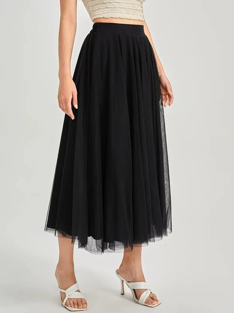 Solid Color Tulle Skirt Casual Elastic Waist A line Skirt - Temu Canada | Temu Affiliate Program