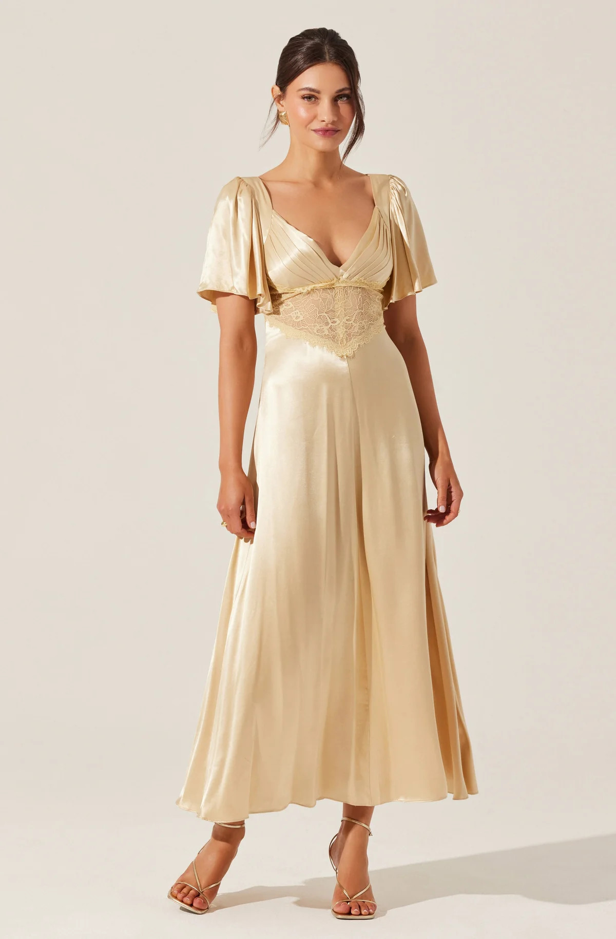 Aurelia Satin V-Neck Midi Dress | ASTR The Label (US)