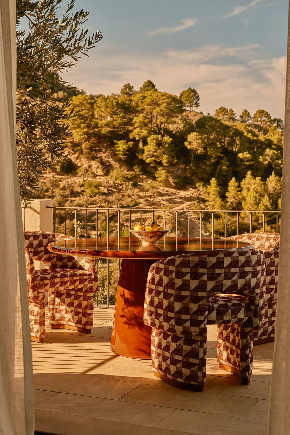 Outdoor Terrace Decor — Geometric Print Chairs and Sheer Curtains for Bold Style 

 #LTKsummer