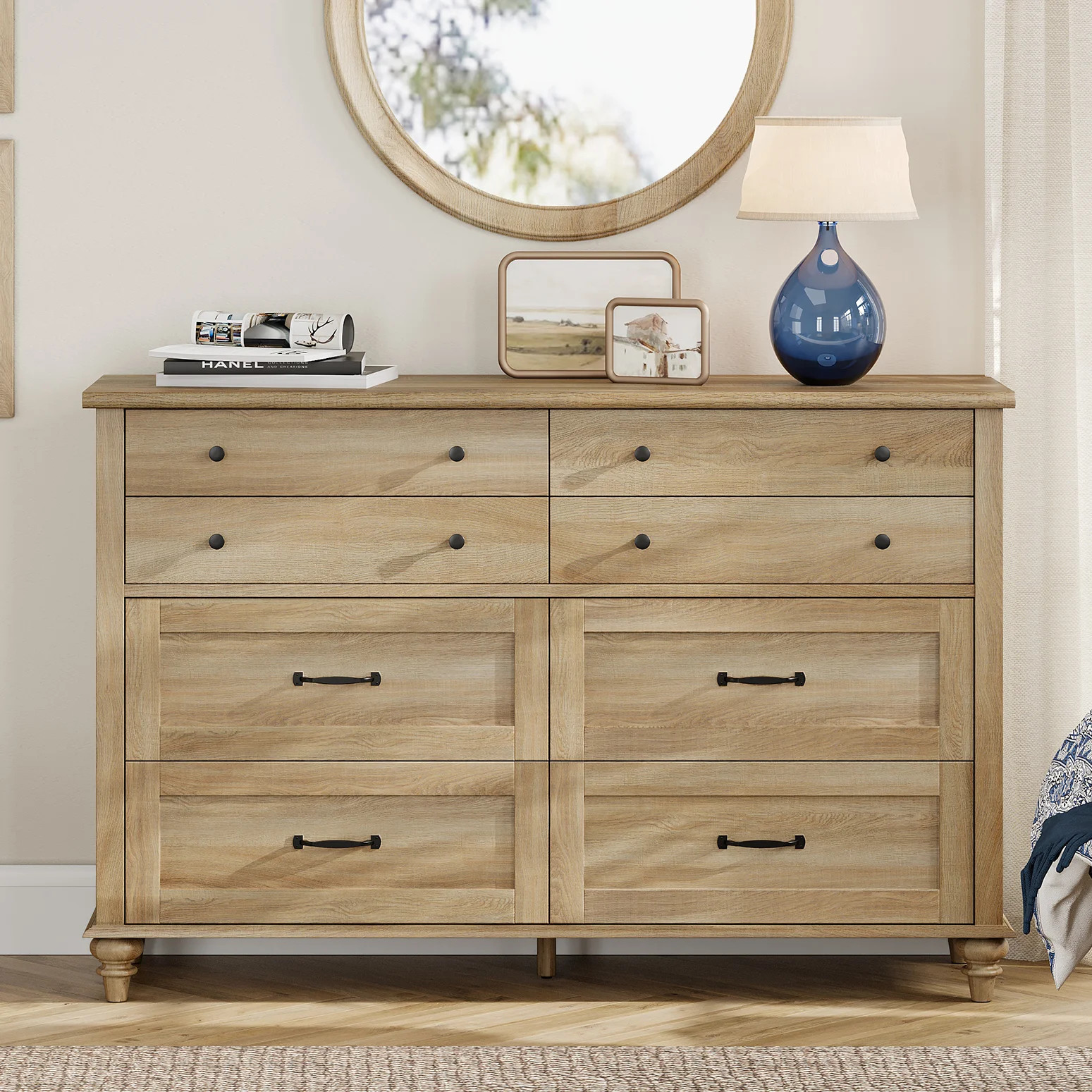 Oak 8 Drawer Dresser for Bedroom, Wooden Chest of Drawers for Living Room | Walmart (US)