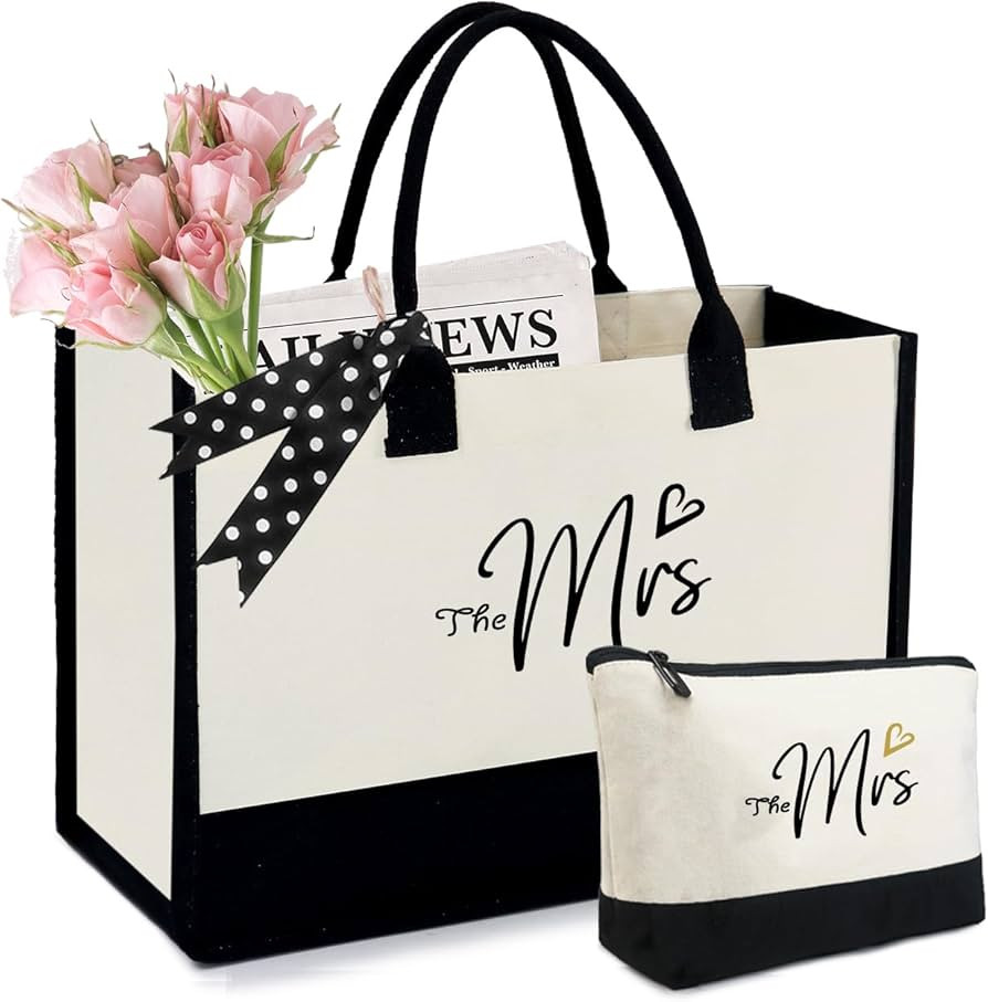 BeeGreen Mrs Canvas Tote Bag with Makeup Bag Canvas Tote Bags for Women w Removable Bottom Person... | Amazon (US)