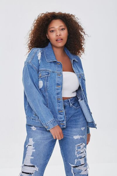 Plus Size Distressed Denim Jacket | Forever 21