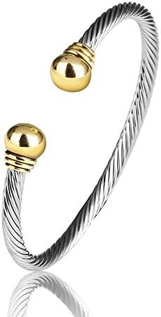 UNY Jewel Bracelet Designer Brand Inspired Women Jewelry 4.5mm Thin Twisted Cable Wire Bangle Gem... | Amazon (US)