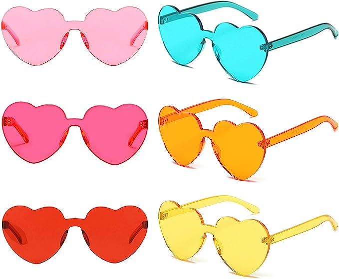 6 Packs Heart Transparent Multicolor Party Favors Big Rimless Sunglasses for Women | Amazon (US)