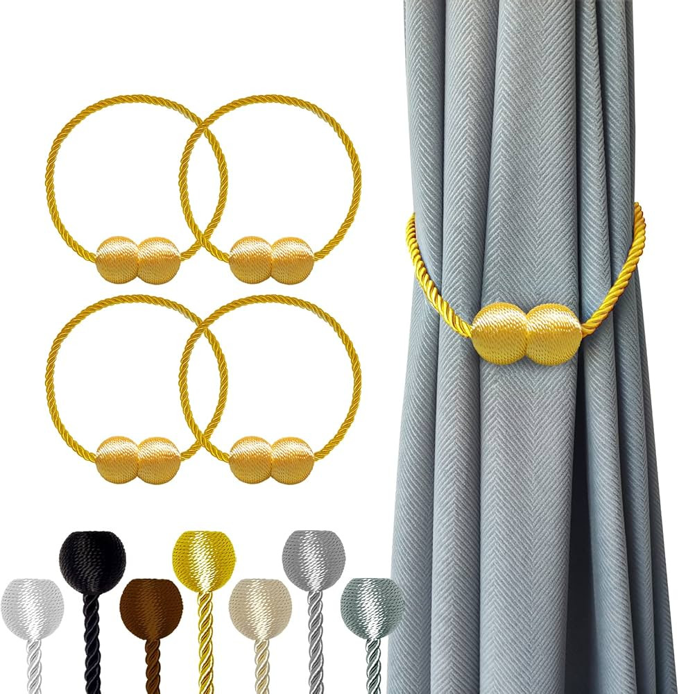 Hion Magnetic Curtain Tiebacks Golden 4 Pack, Curtain Tiebacks Buckles Holdbacks Holders Hooks Cl... | Amazon (US)