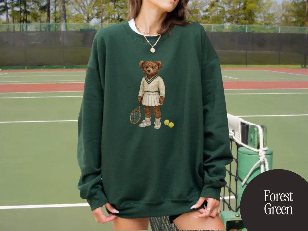 Tennis Teddy Bear Sweatshirt | Vintage Racket & Balls Ralph Lauren Inspired - Etsy | Etsy (US)