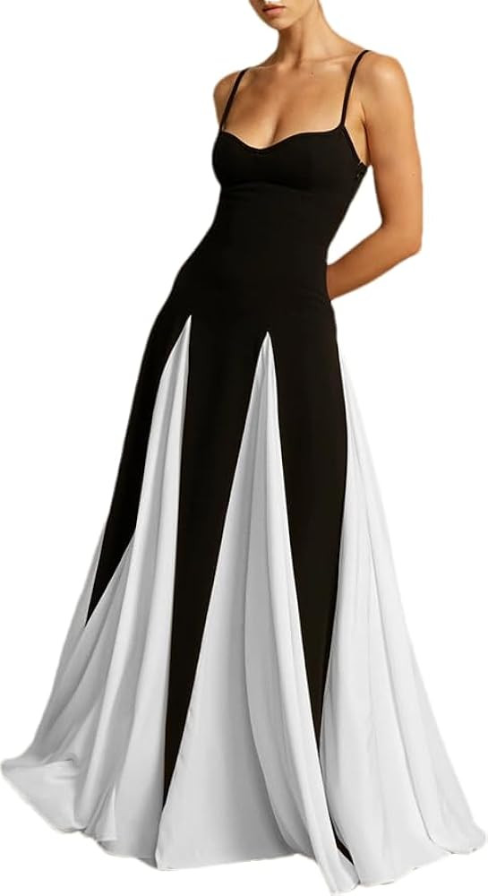 LOUSEA Women's Black & White Spaghetti Strap Dress Sleeveless Flowy Maxi Dress Big Swing Loose Fi... | Amazon (US)