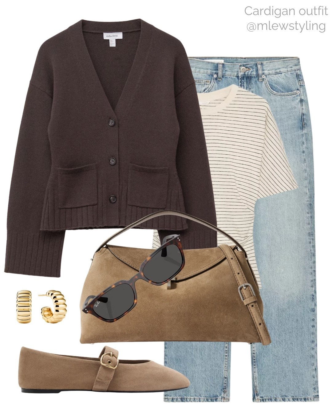 Neutral outfit for early fall 🤎🐻

Tags: cinch waist cardigan & other stories, toteme suede bag, rayban sunglasses, new-in Zara straight leg jeans, Mejuri gold hoop earrings, suede ballet flats, stripes cinched tee, casual workwear, teacher outfit, back to school, office outfit 

#LTKItBag #LTKShoeCrush #LTKWorkwear