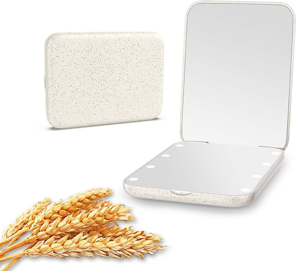 Kintion Wheat Straw Compact Mirror, 1X/3X Magnification, Lighted, Folding, Portable, Eco-Friendly... | Amazon (US)