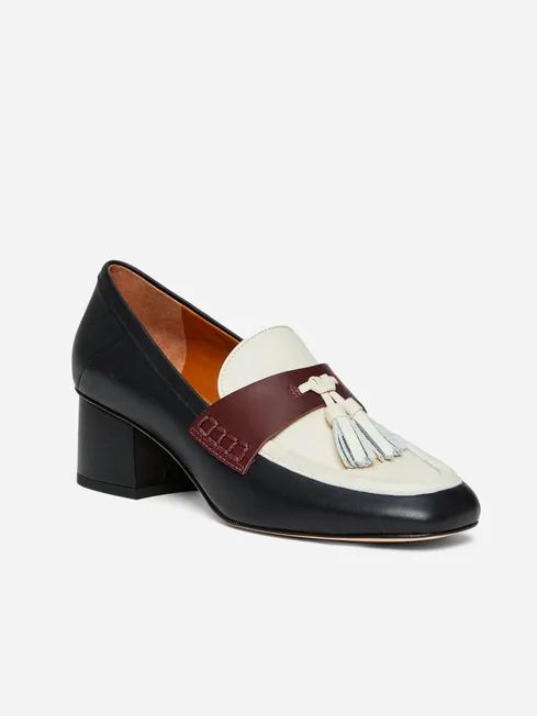 Wenona Leather Heeled Loafers in Color Block | J.McLaughlin