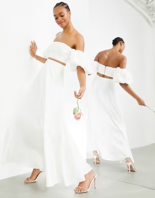 ASOS EDITION satin full maxi skirt in ivory | ASOS (Global)