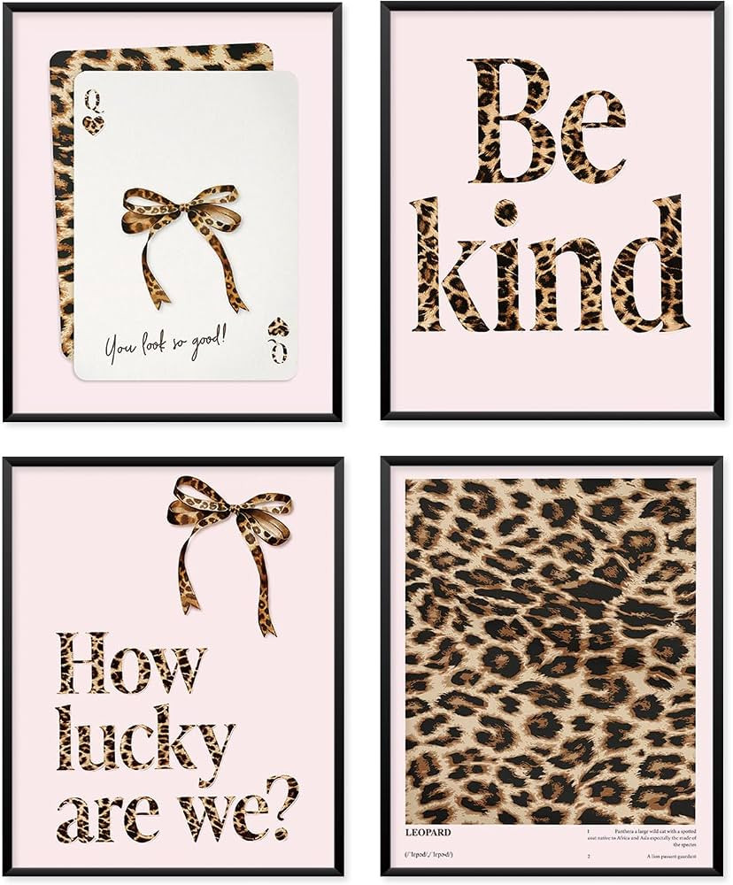 Locomiss Pink Leopard Cheetah Y2K Wall Art Decor, Cute Pink Bow Aesthetic Room Decor, Be Kind Pri... | Amazon (US)