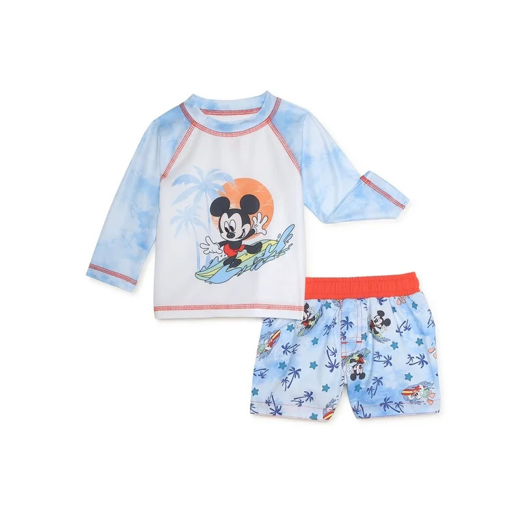 Mickey Mouse Baby Boy Swim Rash Guard Set, 2-Piece, Sizes 0-12M | Walmart (US)