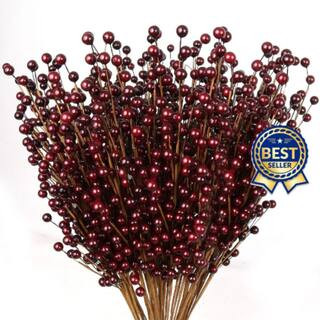 Larksilk 17in. Artificial Burgundy Berry Spray Picks (12 Pack), Floral Home by Artificial Flowers... | The Home Depot