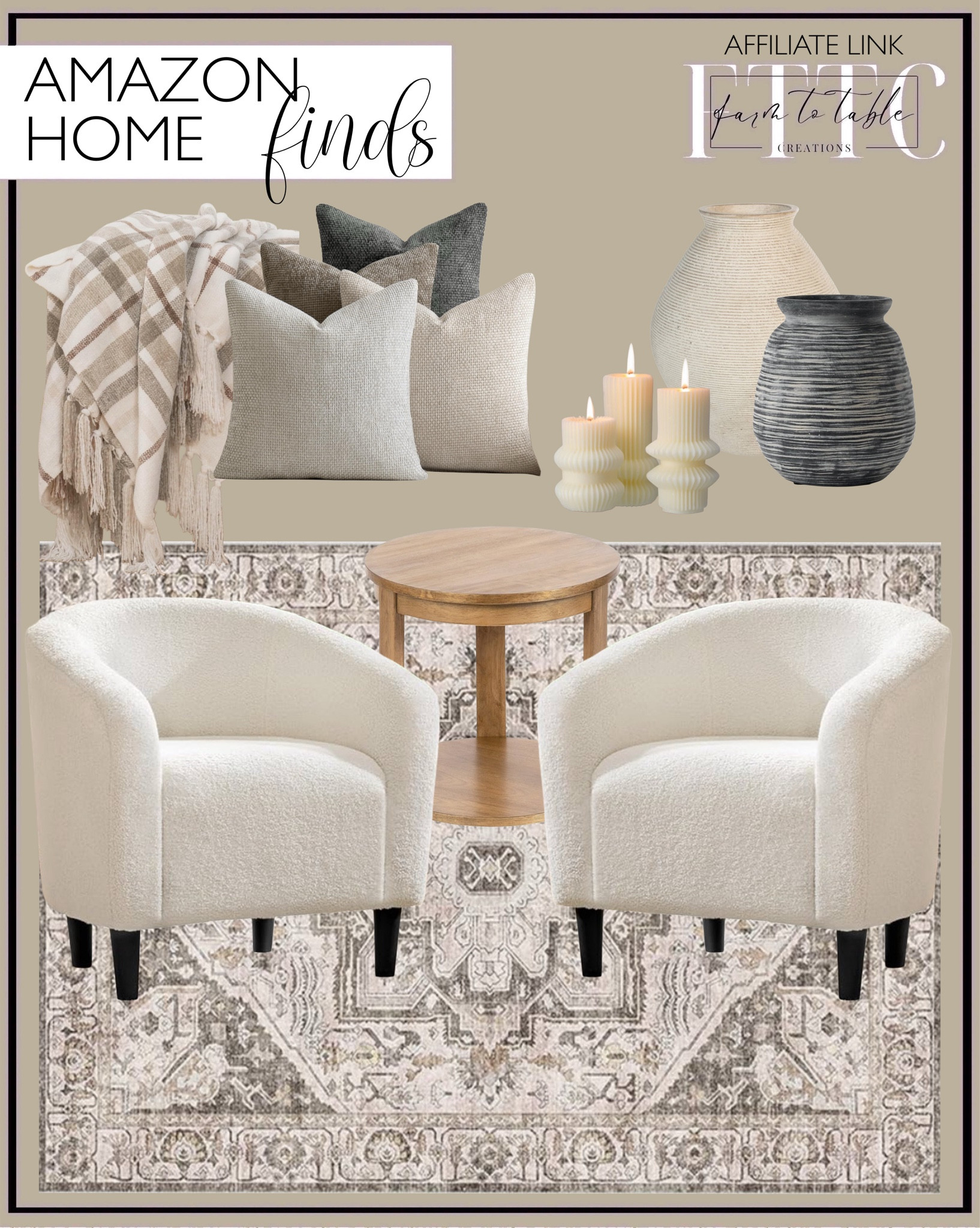 Amazon Home Finds. Follow @farmtotablecreations on Instagram for more inspiration.

Yaheetech Barrel Chairs. Washable Living Room Rug. Kate and Laurel Foxford Tiered Round Side Table. Signature Design by Ashley Hannela 17" Modern Distressed Polyresin Vase. Ceramic Rustic Vase. Pack of 4 Couch Throw Pillow Covers 20x20. Small Ribbed Pillar Candles. EVERGRACE Plaid Chenille Throw Blanket for Couch. 

Bedroom Space | Home Decor | Halloween Decorations | Bedroom corner | Coffee Table Decor | Fall Decor | Fall Stem Sale | Target Finds | Skinny Bench | Bedroom | Living Room | Breakfast Nook | Amazon Home | Target Sale | Loloi Rugs | Magnolia Home | console table | console table styling | faux stems | entryway space | home decor finds | neutral decor | entryway decor | cozy home | affordable decor |  home decor | home inspiration | fall stems | fall console | fall vignette | fall decor | fall decorations | console styling | entryway rug | cozy moody home | moody decor | neutral hom








#LTKFindsUnder50 #LTKSaleAlert #LTKHome
