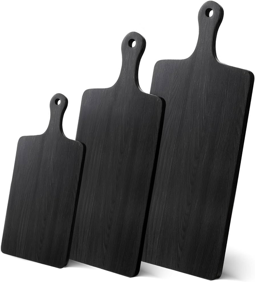 Geetery 3 Pack Black Small Bamboo Cutting Boards with Handle Mix Size Bamboo Pizza Paddle Serving... | Amazon (US)