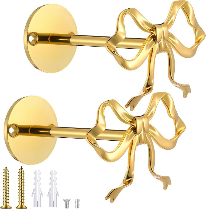 Blulu 2 Pcs Metal Bow Curtain Holdbacks, Modern, 3.67 x 2.64 Inches, Gold | Amazon (US)