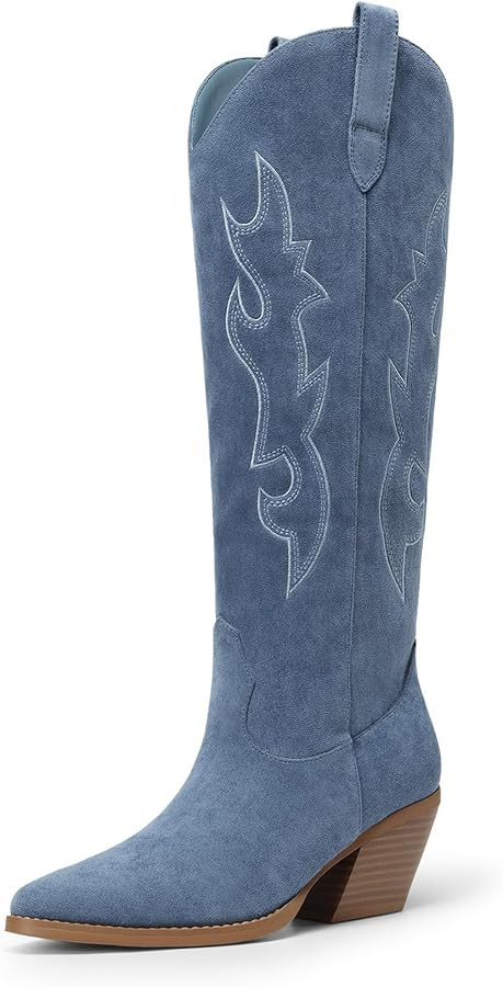 DREAM PAIRS Cowgirl Boots Women Knee High Cowboy Boots Pointed Toe Chunky Block Heel Suede Tall W... | Amazon (US)