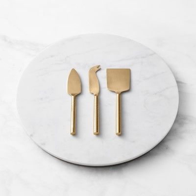 Marble &amp; Brass Cheese Board with Cheese Knives | Williams-Sonoma