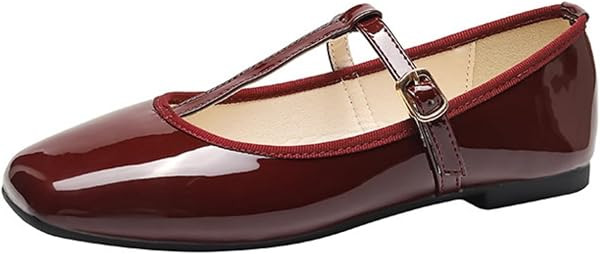 Women's Flat Mary Jane Shoes Buckle T-Strap Ballet Pumps | Amazon (US)