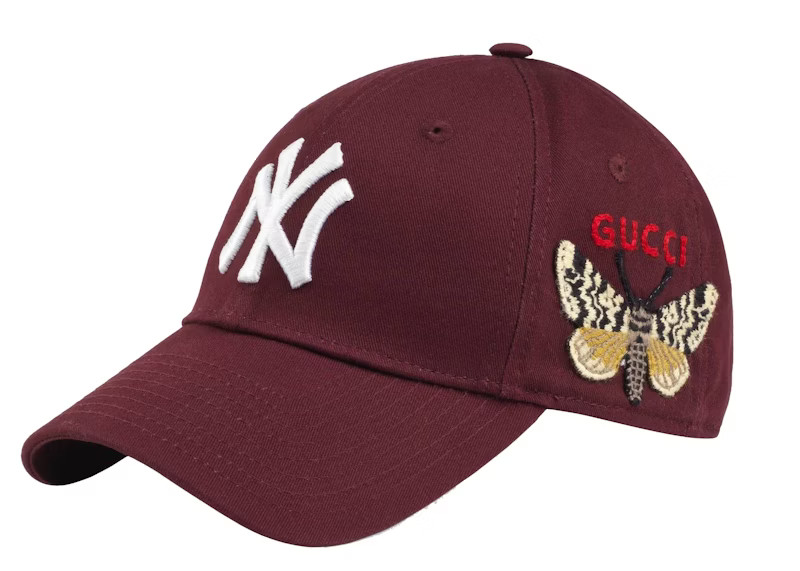 Gucci NY Yankees Embroidered Butterfly Baseball Cap Burgundy | StockX