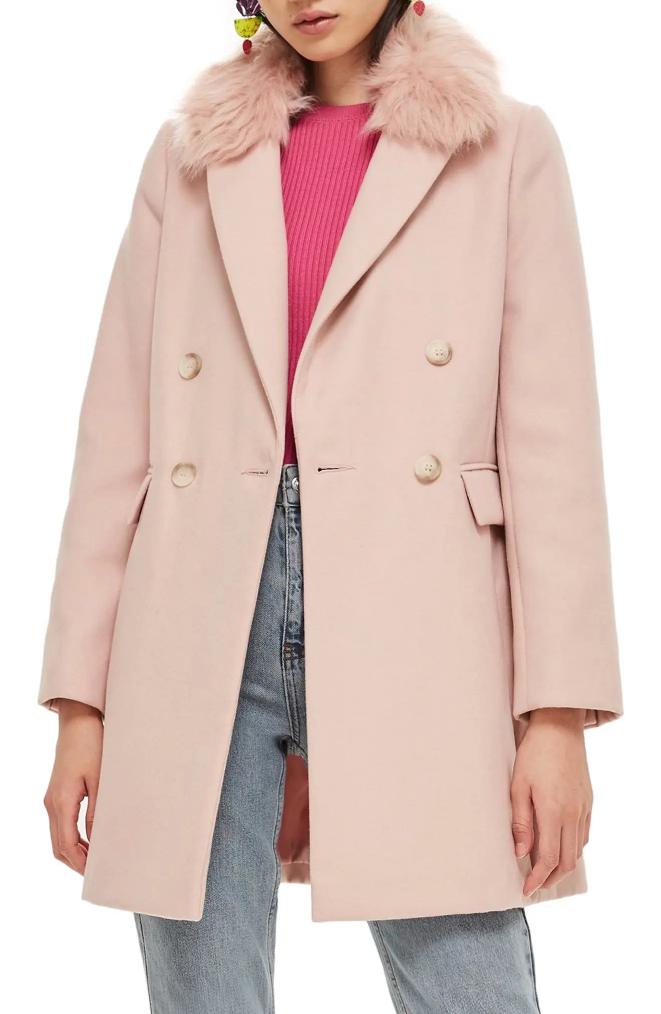 Topshop Naomi Faux Fur Collar Coat | Nordstrom