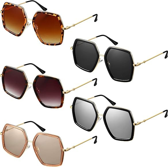 5 Pieces Oversized Sunglasses Irregular Hexagon Glasses Multi-Design Frame Vintage Eyewear for Wo... | Amazon (US)
