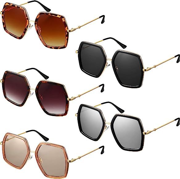 5 Pieces Oversized Sunglasses Irregular Hexagon Glasses Multi-Design Frame Vintage Eyewear for Wo... | Amazon (US)