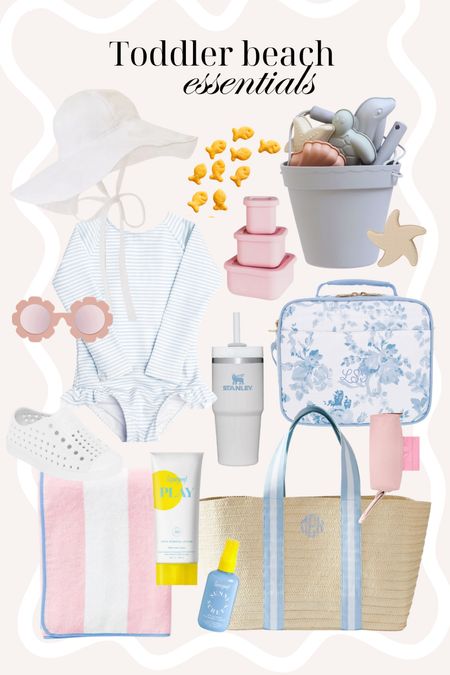 Toddler beach essentials!
Toddler swimsuit, toddler rashguard, sand toys, cooler, snack containers, toddler sunglasses, Native shoes, Stanley tumbler, dirty diaper bags, beach bag, beach towel, sunscreen 

#LTKkids #LTKswim #LTKfindsunder100