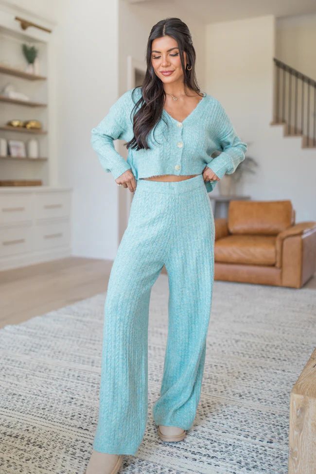 Cool Factor Dusty Blue Cropped Cardigan & Wide Leg Set | Pink Lily