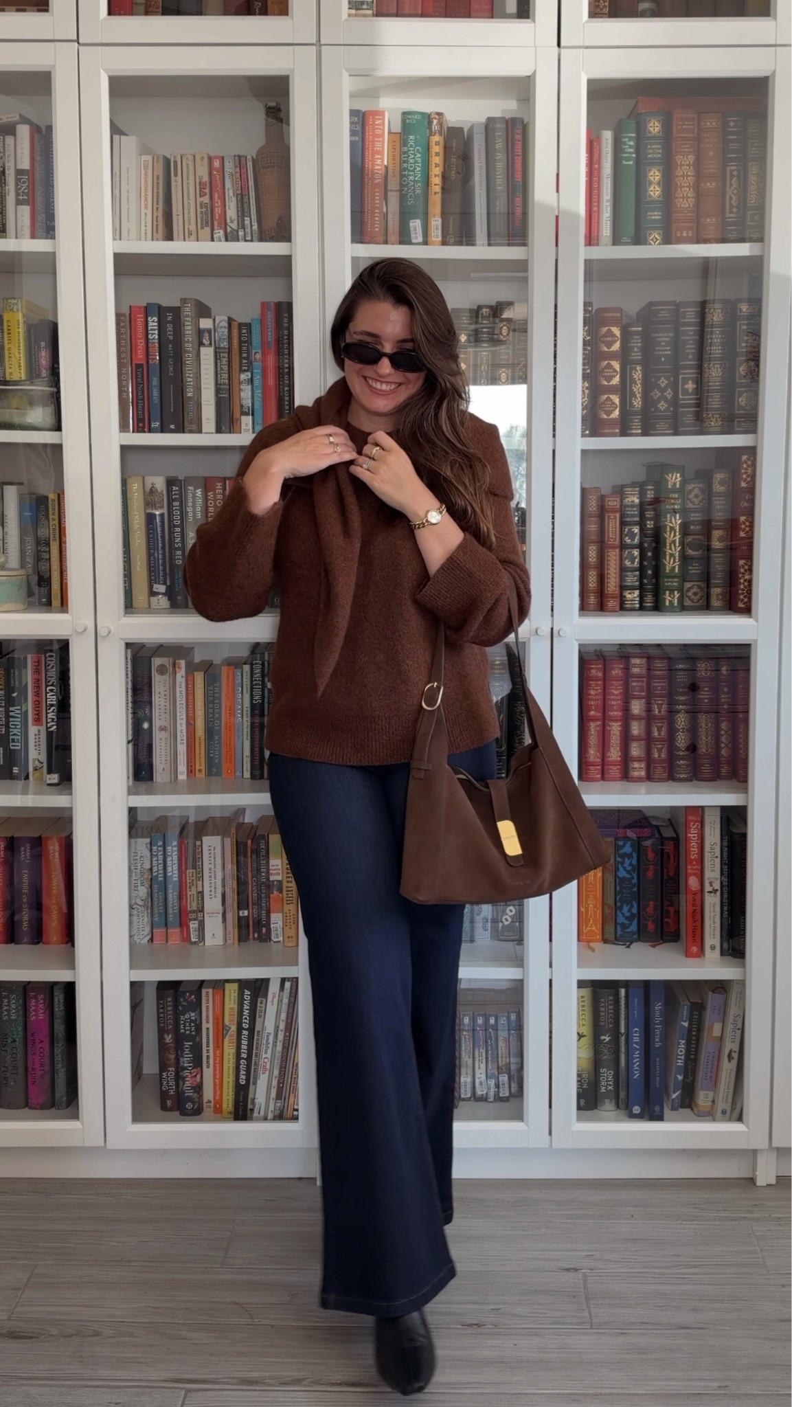 @SEZANE Joseph Jumper 🤎

Wearing size S, love the removable matching knit scarf it comes with! 

Outfit details:
Sweater: @SEZANE 
Denim: @Ruti 
Purse: French brand Nat & Nin 
Boots: Banana Republic (old co, linked similar) 
Rings: @Mejuri, @Agapée

With Amour, M.
