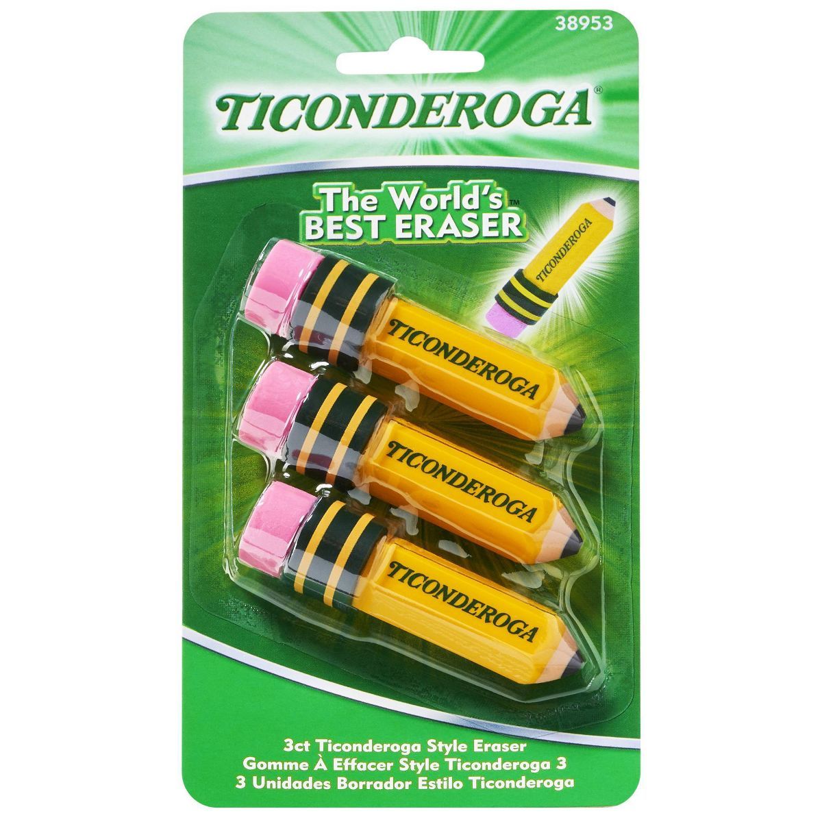 3ct Ticonderoga Erasers Multiple Colors | Target