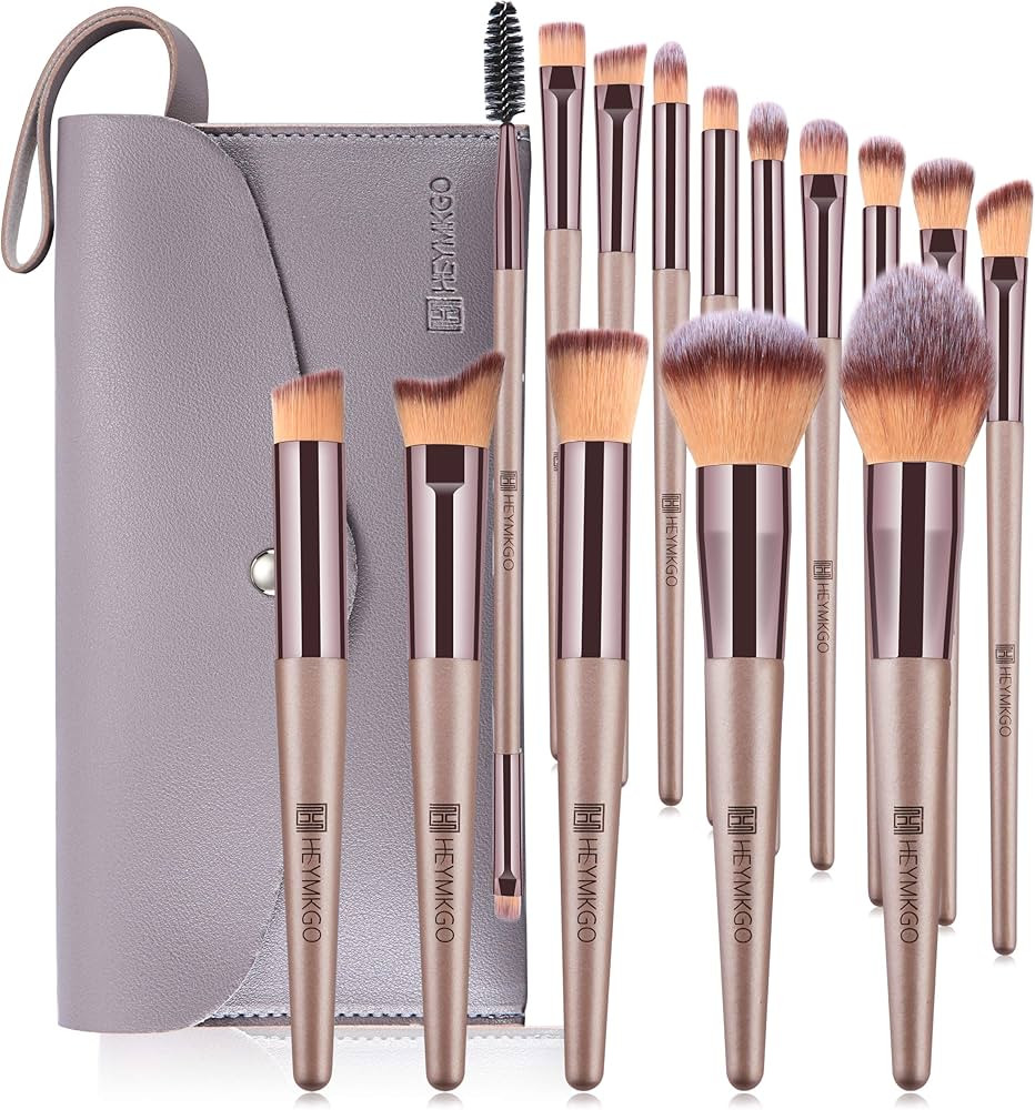 HEYMKGO Makeup Brushes, 15 Pcs Make Up Brushes Set Professional Champagne Gold Makeup Brush Pack,... | Amazon (UK)