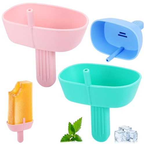 TranRantic 4 Pcs Silicone Drip Free Popsicle Holder for Kids, Reusable Popsicle Drip Catcher with Straw, Thick Ice Lolly Holder, Ice Cream Holder, Ice Lolly Drip Catcher for Home Picnic Party | Amazon (US)